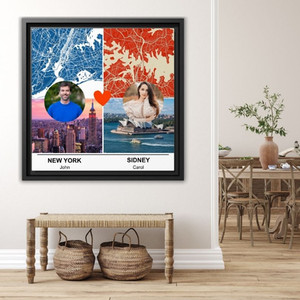 personalized city canvas with photo maps and text