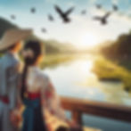 AI Generated Image - a couple holding hands watching a river