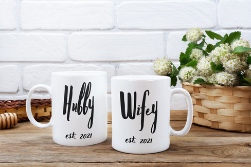 custom couple combined mugs hubby and wifey