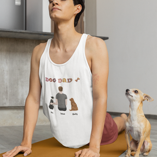 man practicing yoga wearing a custom tank top