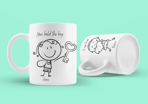 custom line drawing couple combined mugs