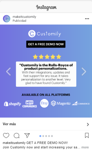 Example of instagram ad of Customily