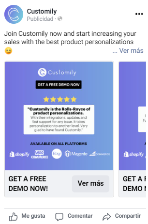 Example of Facebook Ad of Customily