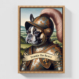 Personalized canva with AI generated image of a dog wearing an armour