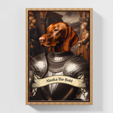 Personalized canva with AI generated image of a dog wearing an armour